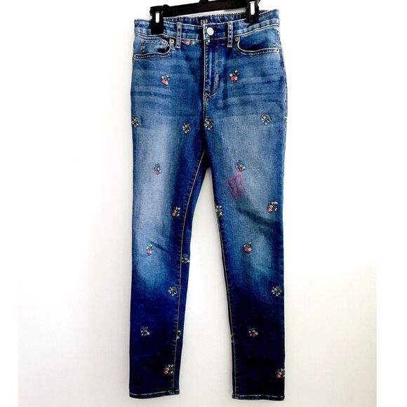 GAP Girls Denim Embroidered Floral Stretch High Rise Ankle Jegging  14 - Picture 1 of 9